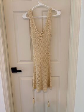 Mable Crochet Knit Tank Dress in Cream